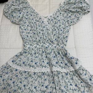Floral Ruffle Dress with Lace Trim